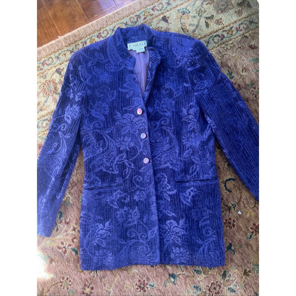 Vintage 90s Carlisle Purple Textured Velvet Burnout Blazer Goth scroll Artsy 10